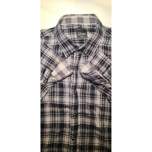 7 Diamonds Mens Plaid Long Sleeve Button Up Shirt XXL Black Gray Cotton Casual